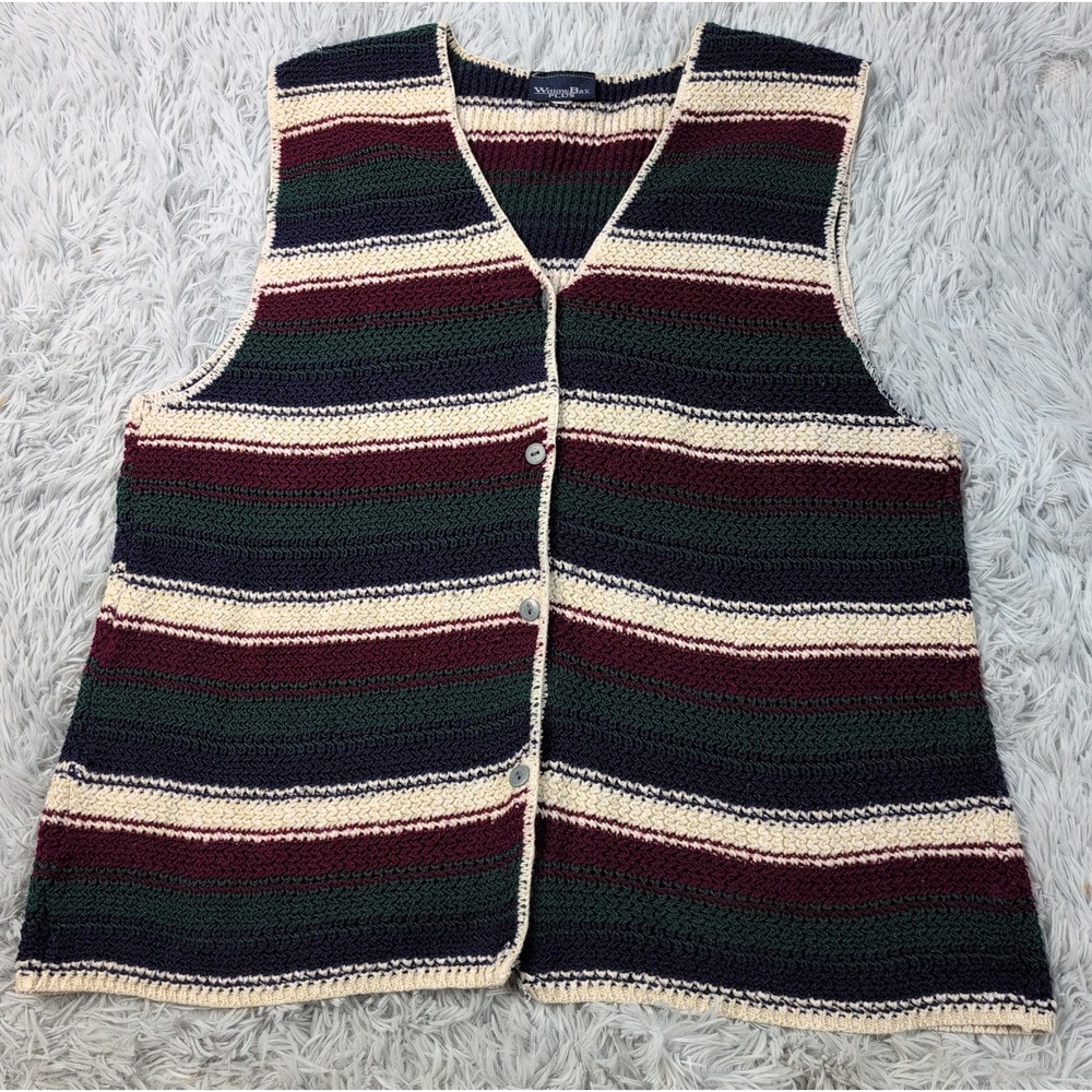 Vintage Willow Bay Plus Vest Womens 20W Cardigan Button Up Sweater Striped Knit